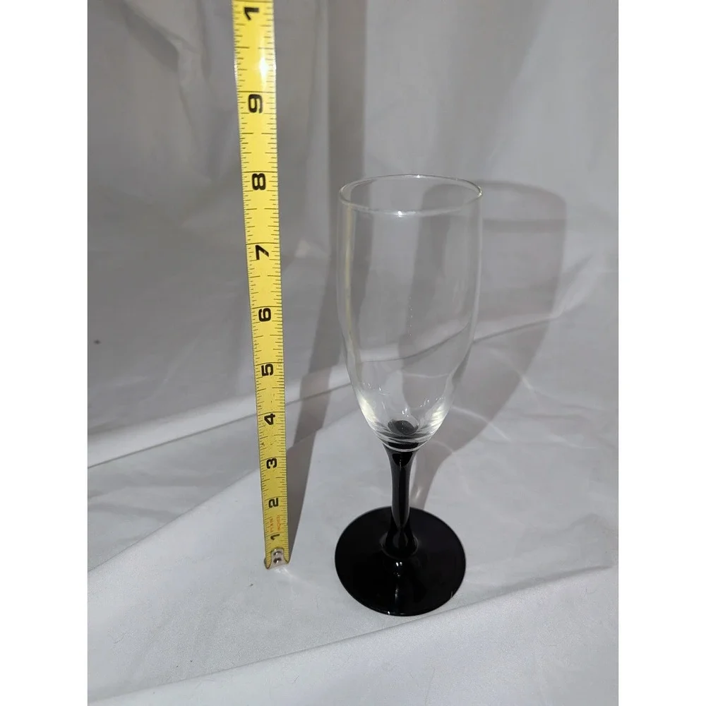 Black Stem Champagne Flute Wine Glasses Set of 2 Luminarc Domino France Vtg